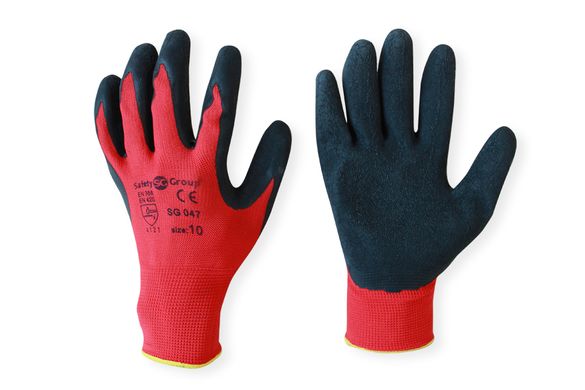 Перчатки стрейч пена рабочие защитные с латексным покрытием красно-черные (SG-047)